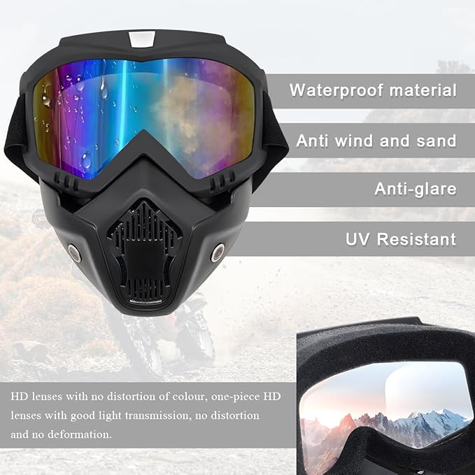 Motorcycle Helmet Goggles, Fog-Proof Goggle Face Protection Mask, Riding Racing Goggles For Men Women (Colorful)