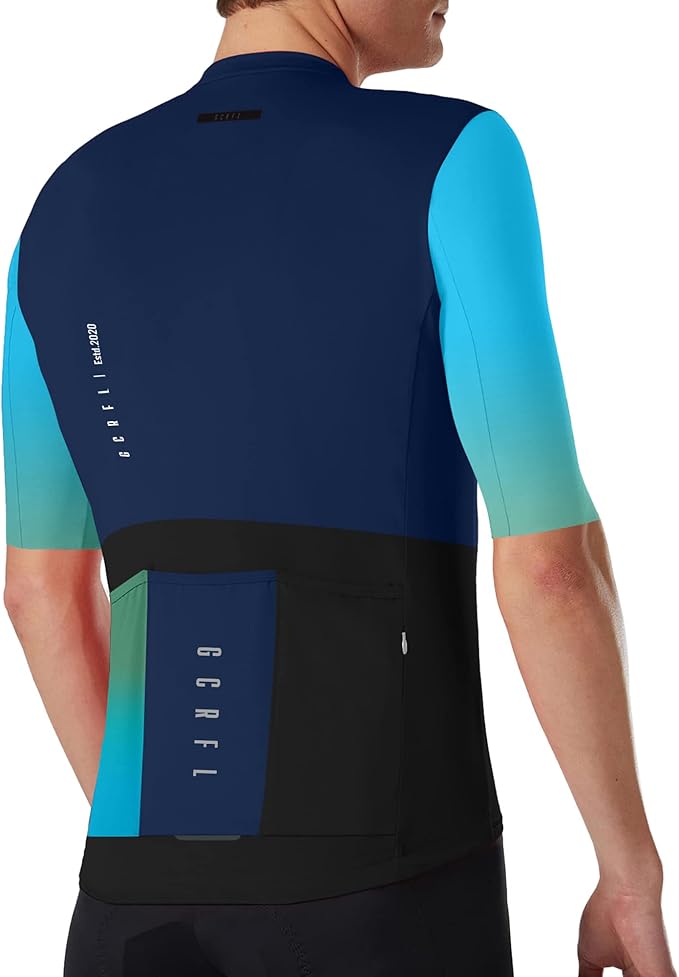 GCRFL Cycling Jersey Men Shorts Sleeves Road Bike Jersey Bicycle Tops Shirt, Zipper Pocket UPF 50+ Lightweight PRO Race Fit