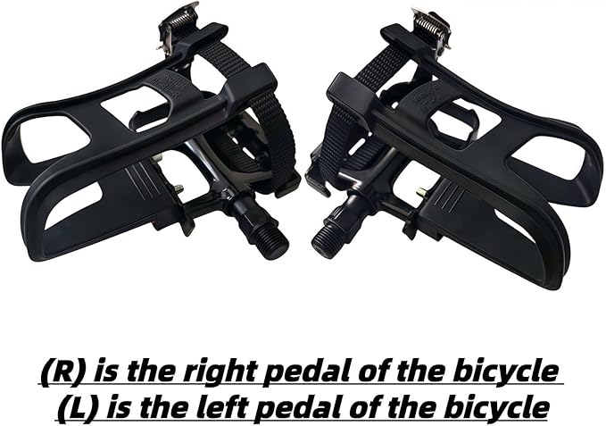 YBEKI All-Terrain Bike Pedals with Toe Clips & Adjustable Straps Dual-Purpose Resin/Alloy Bicycle Pedals 9/16" Spindle - Indoor/Outdoor Use for Exercise/Spin/Road Bikes MTB