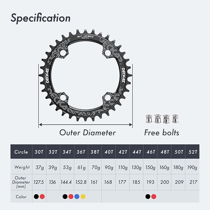 DJC Bike Chainring 104mm BCD Round/Oval MTB 104BCD 30T to 52T 7/8/9/10/11/12 Speed Narrow Wide Tooth Aluminum 7075 Super Lightweight 30T 32T 34T 36T 38T 40 42 DH XC Trail Fat Bike Ebike