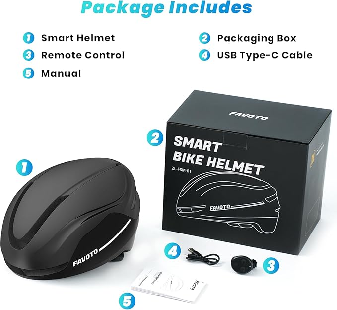 Favoto Smart Bike Helmet with Light – Dual Shell CPSC Certified Ebike Helmet with Turn Signals for Road Cycling City Commuting