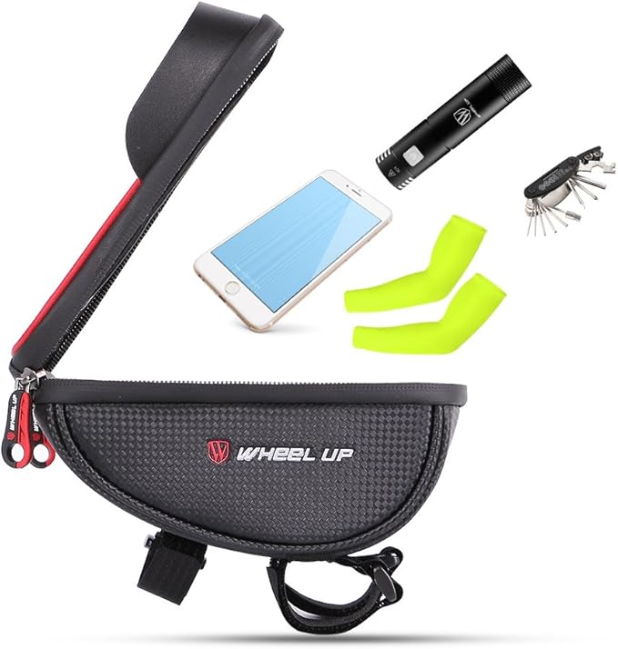Bike Handlebar Bag, Bicycle Phone Mount, Waterproof Cycling Frame Bags Top Tube Pouch Pannier Bike Phone Holder Stand for iPhone 16 15 14 13 12 11 Pro Max XS XR X 8 Plus Samsung Smartphone Below 6.5''