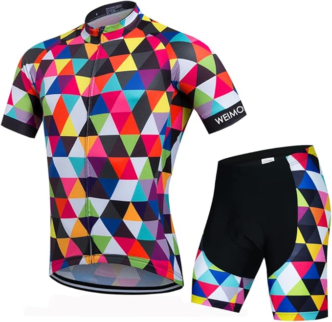 Weimostar Men's Cycling Jersey Short Sleeve Bike Clothing Multicolored Diamond