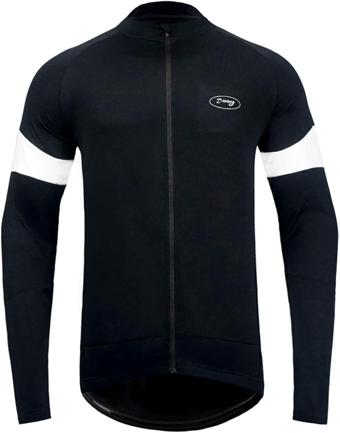 Dooy Men's Cycling Bike Jersey Long Sleeve Full Zipper Biking Shirt with 3 Rear Pockets, Breathable MTB Shirts Basic Series