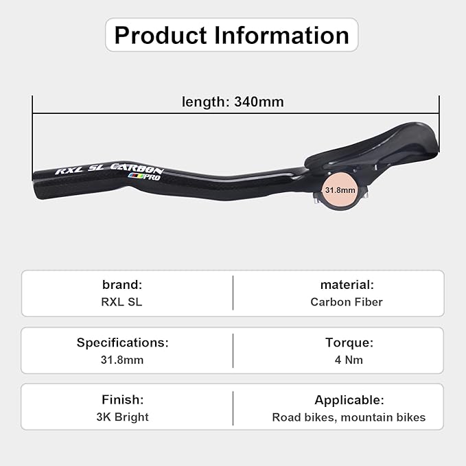 Carbon Fiber aero bars for road bike aero bars 340mm TT Rest bullhorn aerobar Bicycle Cycling clip on earo bars 3K Glossy triathlon aerobars bike resting handle bars