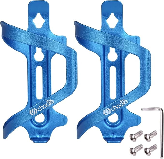 Chooee Bike Water Bottle Holder Aluminum, Bicycle Water Bottle Cage for Road Bikes Mountain Bikes Blue 2-Pack