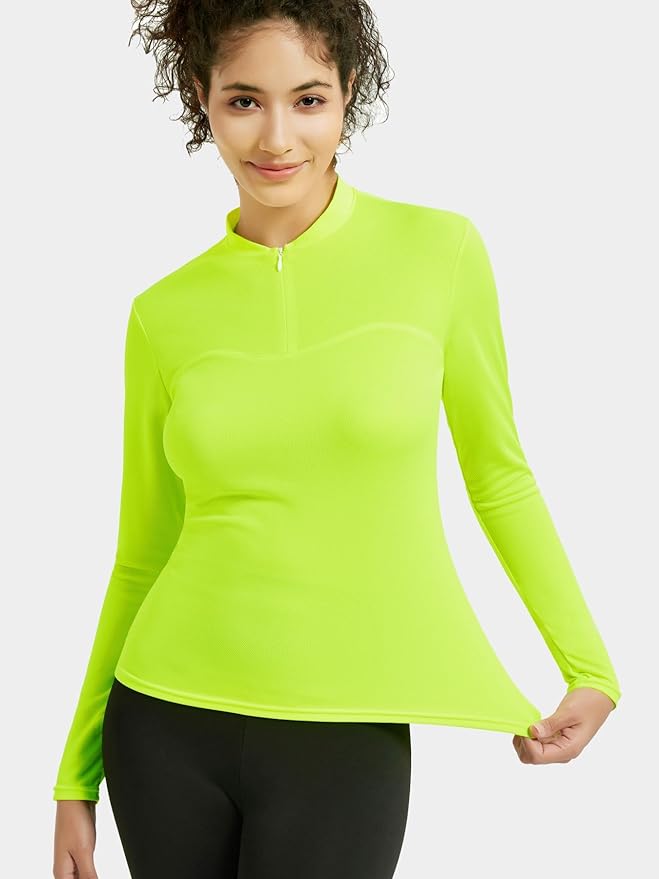 qualidyne Women’s Cycling Jersey Long Sleeve, Quick Dry Breathable Bike Shirt with Rear Pockets for Road & MTB
