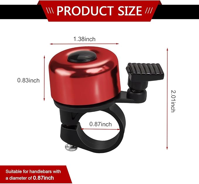 1-pack Clear Sound Brass Bicycle Bells, Crisp Loud Al Alloy Bicycle Bells, Universal for Mountain Bikes, Kids (Red #1)