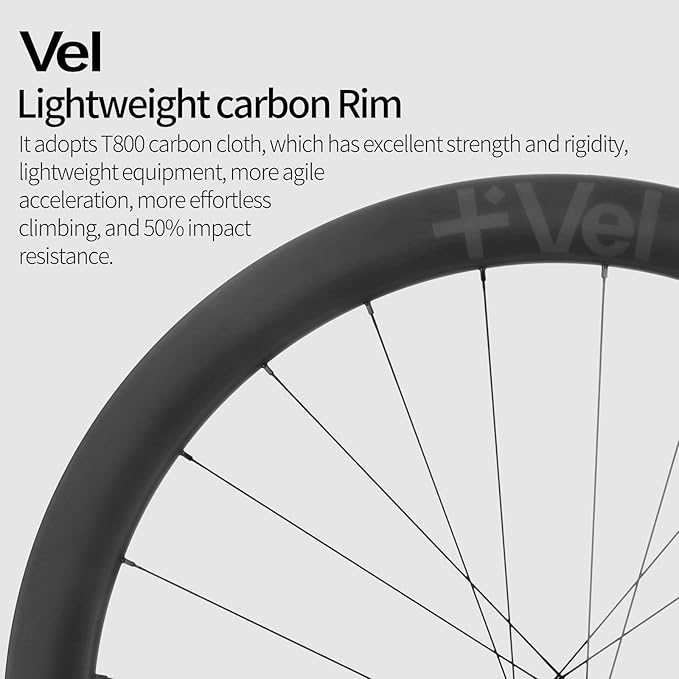 MEROCA VEL Road Bike Carbon Wheelset 700C Clincher Wheelset 50/60mm Deep Disc Brake Clincher/Tubeless Ready, 36T Ratchet Hub, Pillar Spokes