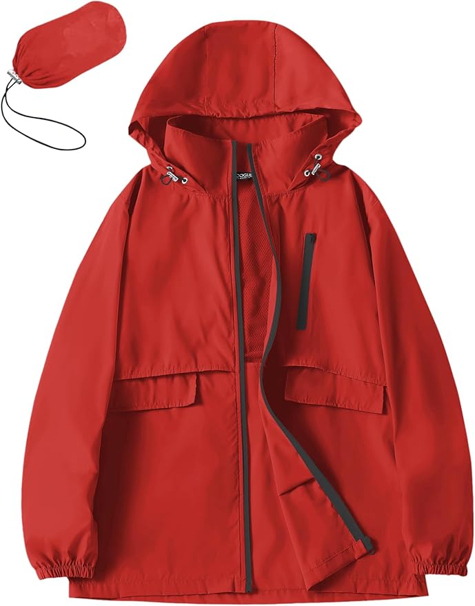 Avoogue Rain Jacket Women with Hooded Lightweight Waterproof Raincoats Packable Zipper Pockets Windbreakers