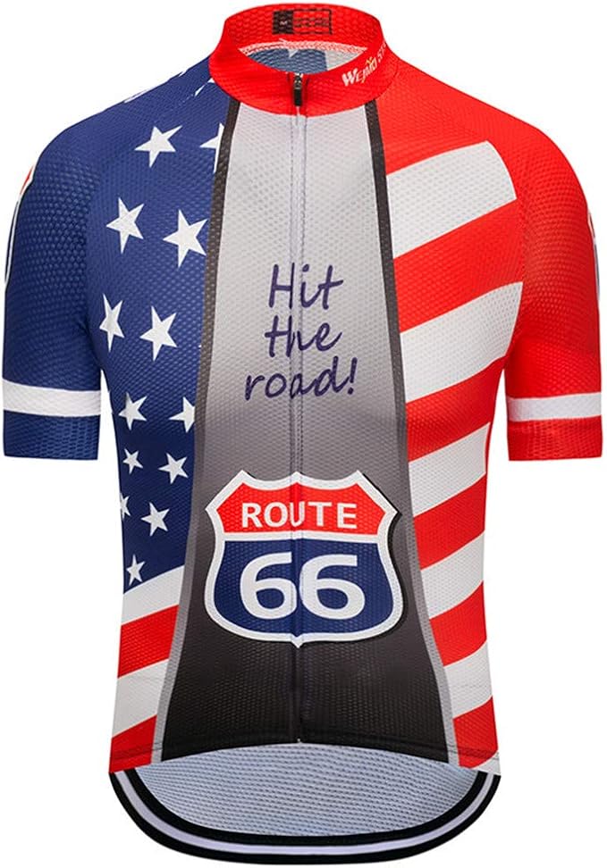 JPOJPO USA Cycling Jersey Men Short Sleeve Bike Shirts Biking Jersey Summer American Bicycle Tops with 3 Pockets Reflective