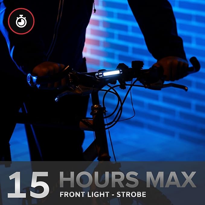 LINE-120 Front & Rear Bike or Skateboard Lights – USB Rechargeable LED Headlight & Taillight Set – Accessories for Bicycle, Longboard & Skateboard Safety