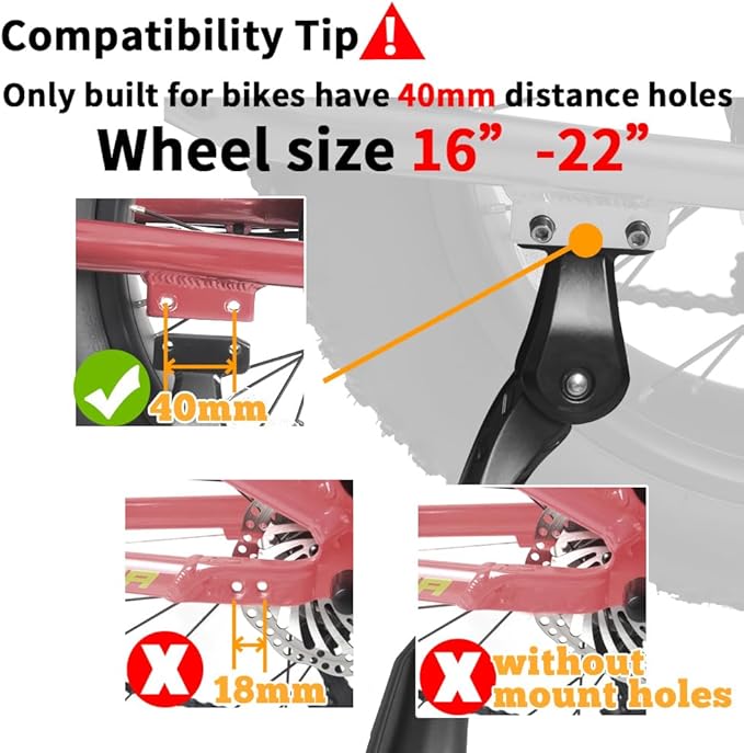 Height Adjustable Bicycle Kickstand Aluminum Alloy Strong Rear Mount Kick Stand for 16-22inch Bikes,Ebikes (40mm Hole Distance only)