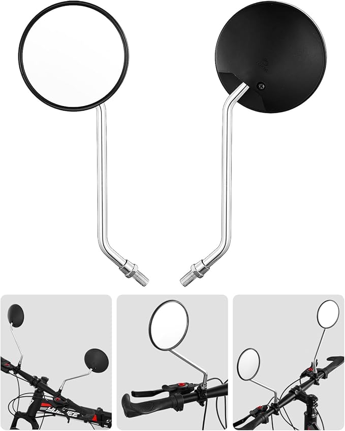 Bike Handlebar Rearview Mirror, Universal Adjustable Rotatable Clear Mirror for Mountain Road Bike Bicycle ebike Motorcycle Scooter Right Left Available with Bolt 10mm (2 Pcs)