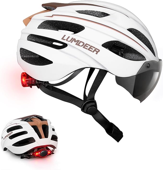 Lumdeer RC1 Bike Helmet for Adults - Superior 24 Airflow Road Cycling Bicycle Helmet Lightweight, USB Rechargeable Light, Ajustable Dial &Strap, Magnetic Goggles or Visor