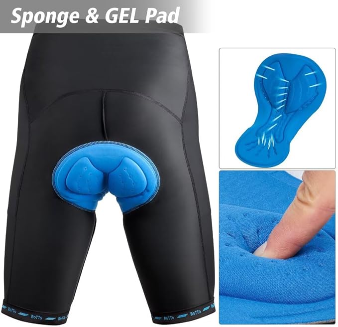 ROTTO Men's Cycling Shorts Padded Bike Shorts with Sponge & Gel Padding for Road & MTB Biking
