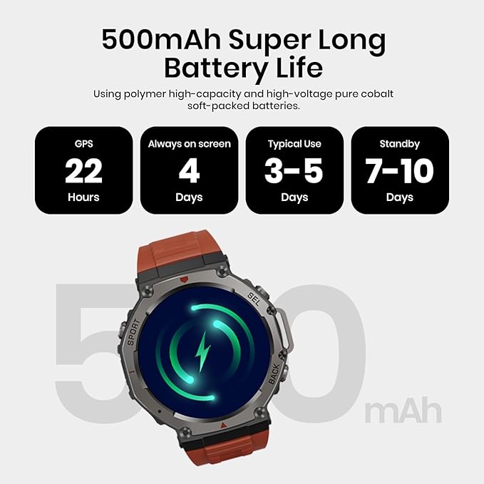 SNEL® Watch ATLAS [GPS 53mm] Smartwatch — Jet Black Aluminum Case + Red Sport Band (24mm). Heart Rate & SpO2, Sleep Tracking, Fitness Tracker, Always-On AMOLED, 3ATM Water Resistant, for iOS & Android