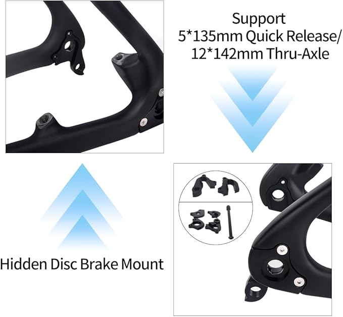 27.5er 29er Mountain Bike Frame 15/17/19in XC Cyclocross Bikes Frame Carbon Fibre Disc Brake Rigid Frame 5 * 135mm Quick Release/12 * 142mm Thru-Axle(27.5 * 17")