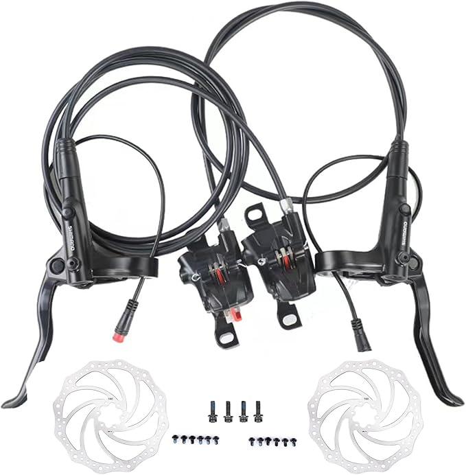 MT200 E-Bike Hydraulic Disc Brakes for Shimano with Rotors, New Upgrade 2-Pin 2-Piston Ebike Hydraulic Brakes, Pre-Bled with Mineral Oil Electric Bike Hydraulic Brakes