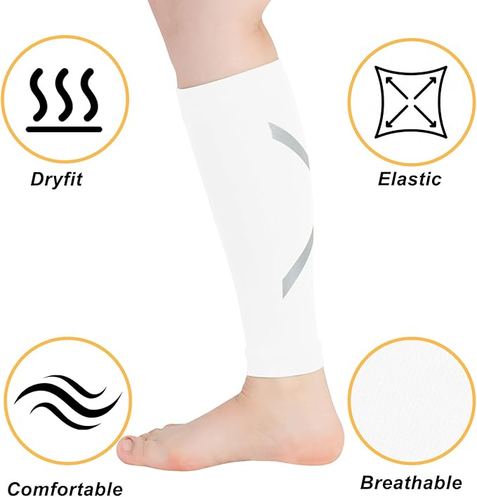 Calf Compression Sleeve for Men & Women, Reflective Footless Socks for Shin Splint Relief & Night Running, Cycling