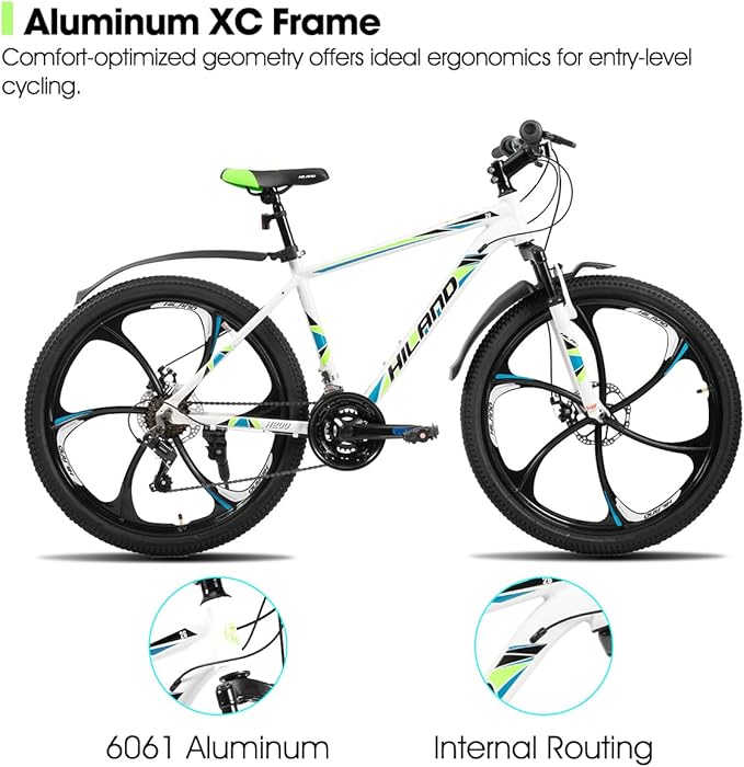 HILAND 26" MTB Mountain Bike for Men Women Adults, 18-Speed, Disc Brake, Lightweight Aluminum Frame, 3/6 Spoke Wheel