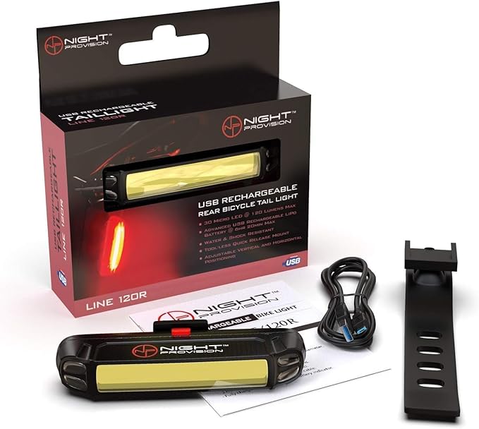 LINE-120 Front & Rear Bike or Skateboard Lights – USB Rechargeable LED Headlight & Taillight Set – Accessories for Bicycle, Longboard & Skateboard Safety