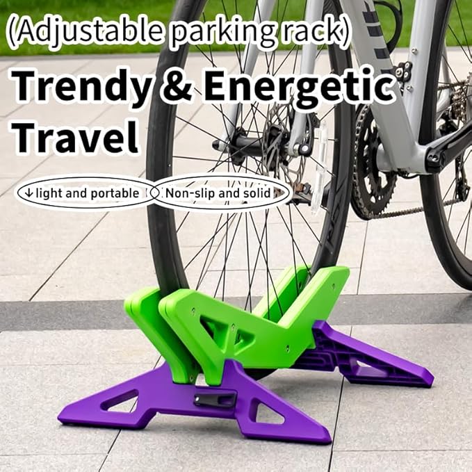 Bike Stand Portable Floor Rack For Bicycle Park Adjustable Bike Floor Stand Storage Fit 20"-29" Mountain Road Bicycle for Home Garage Parking,Green Purple