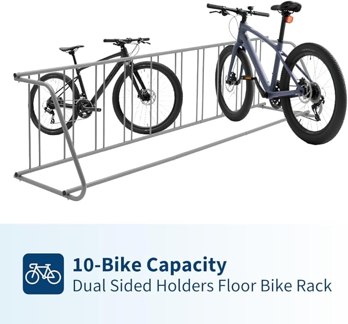 10-Bike Commercial Floor Rack, Heavy Duty Powder-Coated Steel Grid Organizer, Freestanding Double-Sided Storage for Garages/Storefronts/Schools