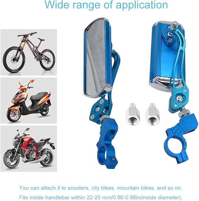 Bike Mirrors Handlebar Rearview Mirror, Bicycle Mirrors for Handlebars 2 pack, Bike Mirrors for Handlebar for Electric Bike, Mountain Bike, and Fixed Gear Bike (Blue)