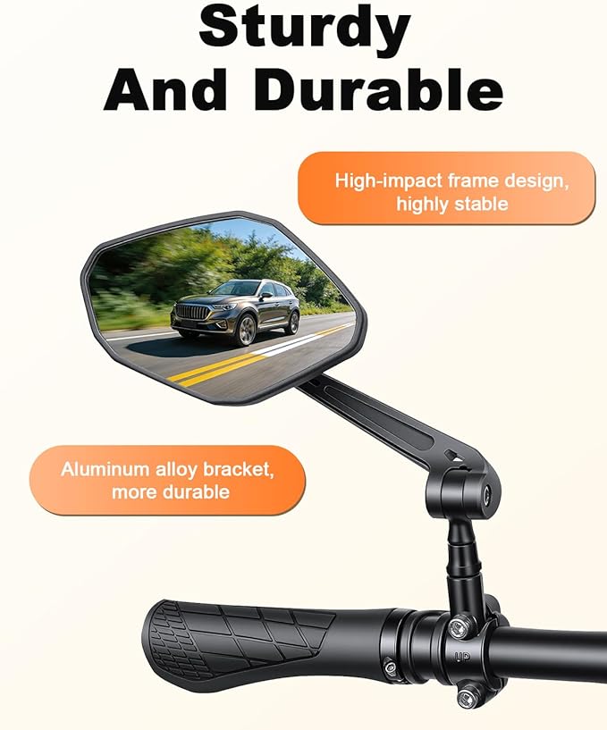 Bike Mirror Large HD Field of Vision, Rear View Mirror, Adjustable Safety Handlebar Bicycle Mirrors Accessories for Ebike Mountain Road Bike Scooter, Fits 22-28mm Handlebars