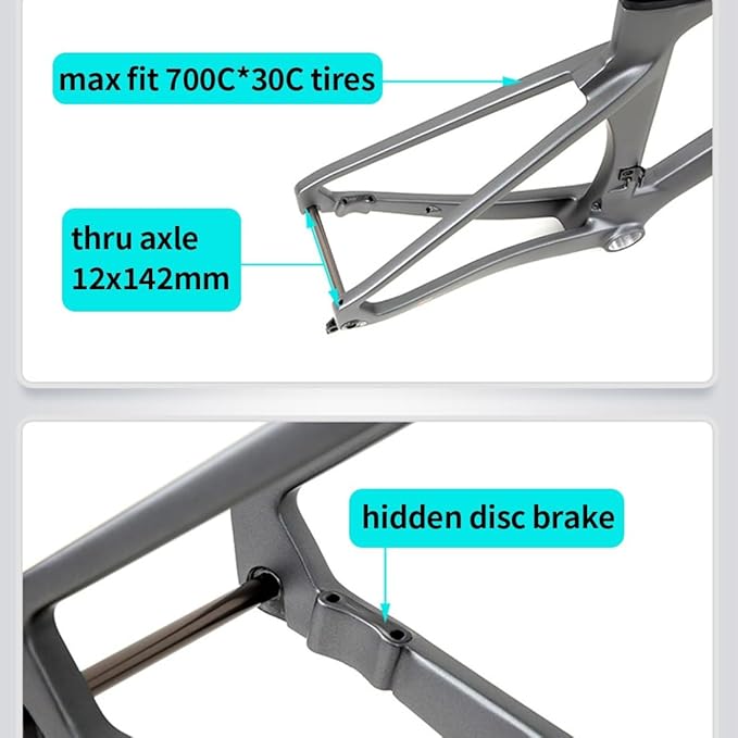 Carbon Road Bike Frameset 700C Disc Brake Racing Bike Frame Thru Axle 12 * 100/12 * 142mm Breaking Wind Frame 43.5/46/48/50/52/54/56CM Internal Routing