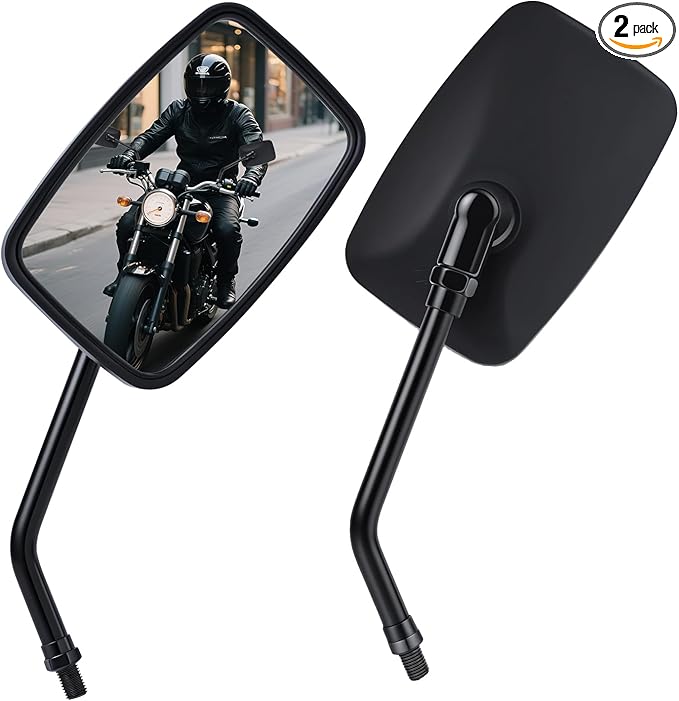 Universal Motorcycle Mirrors - M10 Black Rectangle Handlebar Rearview Mirrors Compatible with Honda Shadow MSX125 Kawasaki Vulcan Z900 Suzuki SV650 Volusia