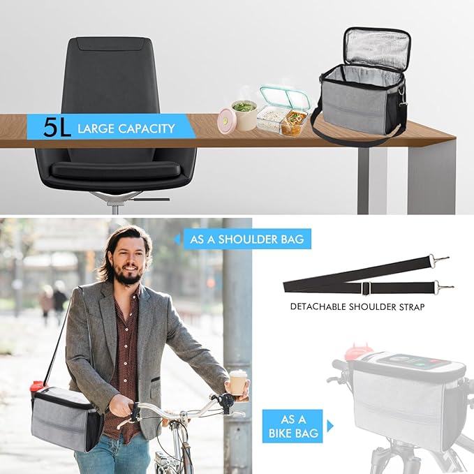 Bike Handlebar Bag - Front Basket with Bike Phone Mount, Bicycle Cooler Pouch Pack for Kids Girls Boys Men Women