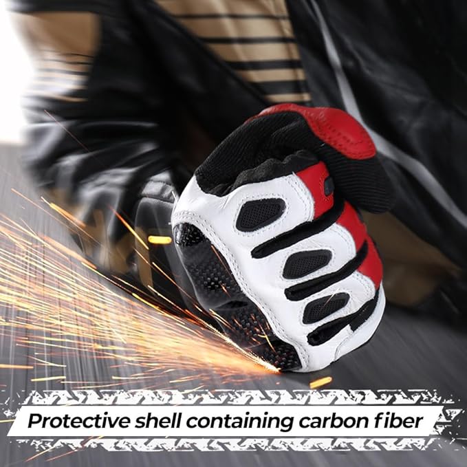 WTACTFUL Goatskin Leather Carbon Knuckle Motorcycle Gloves for Ultimate Protection and Comfort