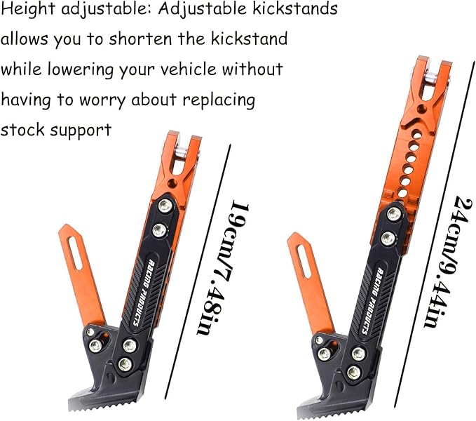 Universal Motorcycle Kickstand Accessories Motor Modified CNC Aluminum Alloy Adjustable Tripod Holder Kickstand Foot Side Support Stand Motor Scooter Motorbike Dit Pit Bike (orange)