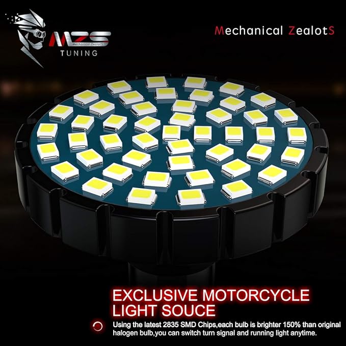 MZS 1157 LED Bulb Motorcycle Turn Signals Running Light Kit, Upgraded LED Beads 2" Bullet Style with Dual Color Front or Rear Compatible For Most Family Motorcycles (48White+48Amber)-Pack of 2