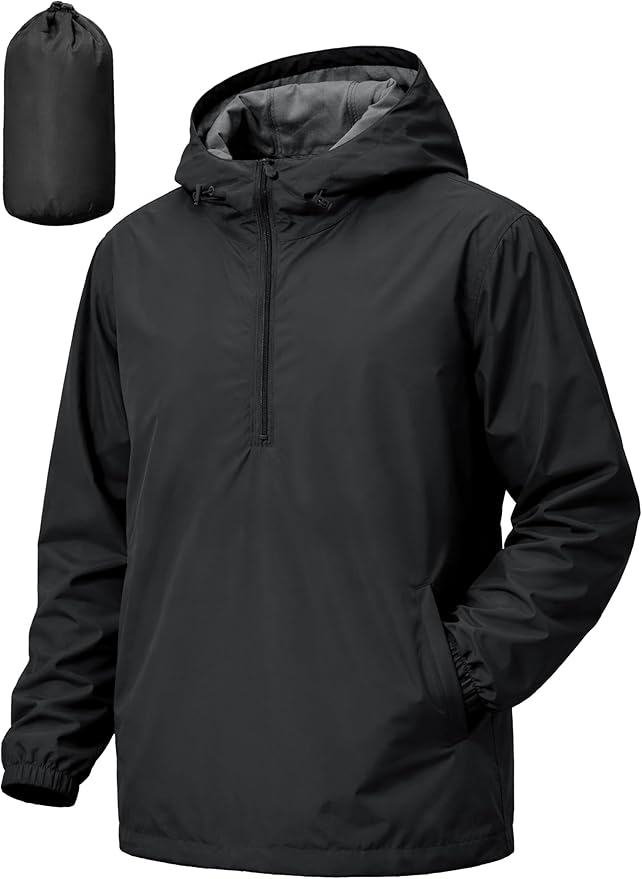 Men's Pullover Rain Jacket Waterproof Windbreaker Lightweight Packable Raincoat for Cycling Running Hiking Golf