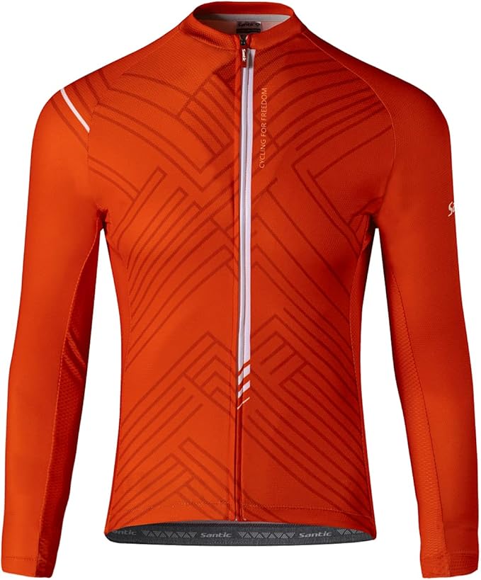 Santic Cycling Jersey Men's Long Sleeve Bike Reflective Full Zip Bicycle Shirts with Pockets