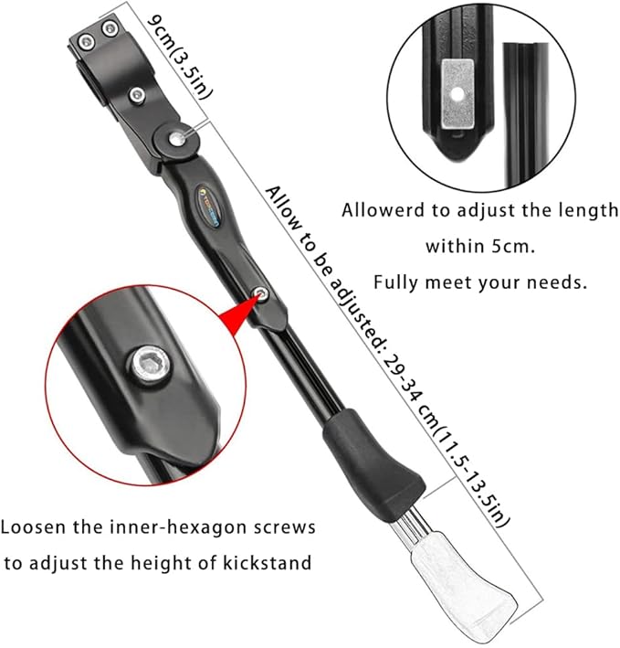 Bike Kickstand Adjustable Aluminium Alloy children Bicycle Kickstand Bike Side Kickstand Fit for 16" 18" 20" Kids Bike stand/Road Bike/BMX/MTB (Black for 16-18-20 inch bike)