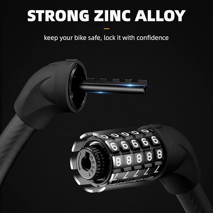 ROCKBROS Bike Lock 5 Digit Cable Lock Lightweight Bicycle Lock Bike Lock Combination Portable Lock for Bike Red