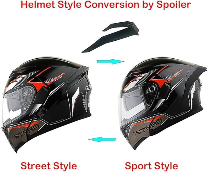 1Storm Motorcycle Modular Full Face Flip up Dual Visor Helmet + Spoiler: HB89 Storm Orange