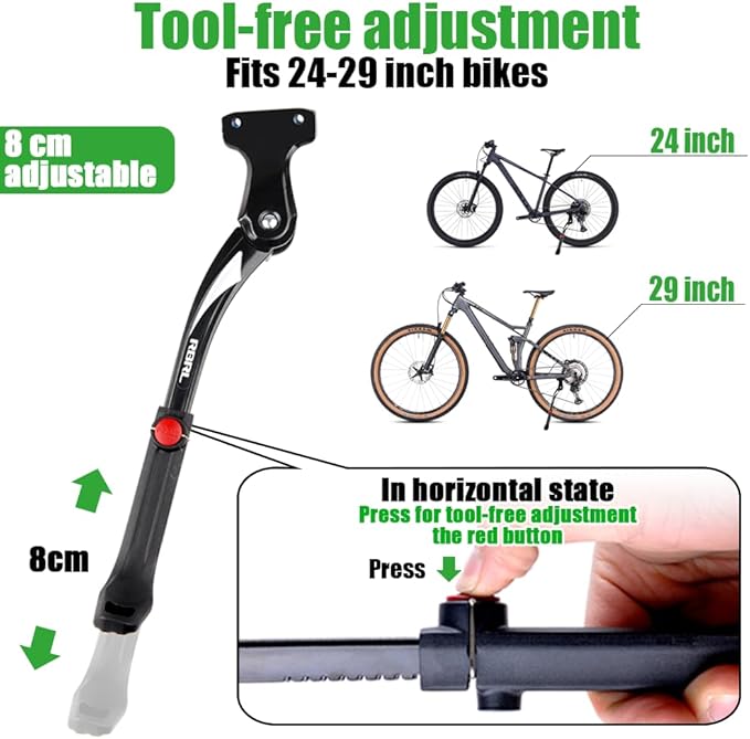RBRL Bike Kickstand 40mm Hole Spacing, Bike Stand Aluminium Alloy Adjustable Bicycle Kickstand, Rear Side Bicycle Kick Stand for 24''-29'' Mountain Bike/Road Bike/BMX/MTB