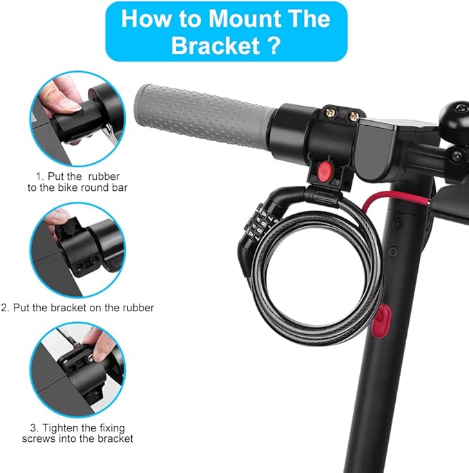Ainiv 4FT Scooter Lock Anti-Theft, Bike Locks Cable Combination 4 Digit/12 Steel Cables Resettable Compatible for Xiaomi M365/Max/GXL/Ninebot/Segway Scooter/Moto/Bicycle Lock with Lock Holders