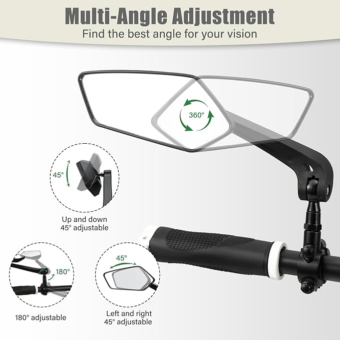 HOMEE Bike Mirrors 2pcs, 360° Adjustable Rotatable Bike Rear View Mirror, Bicycle Mirrors for Handlebars, Safety HD Glass Bike Mirror Handlebar Mount For Bicycle,Motorcycle,EBike