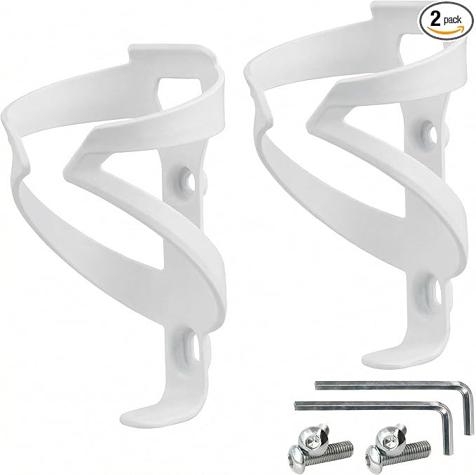 Bike Water Bottle Holder 2 Pack Nylon 1.3 Oz Ultralight & Sturdy Bike Cup Holder, Bicycle Drink Cage, Cycling Bike Water Bottle Cage with Screw Tool, for 2.75-3.94" Bottles Bike Accessories White