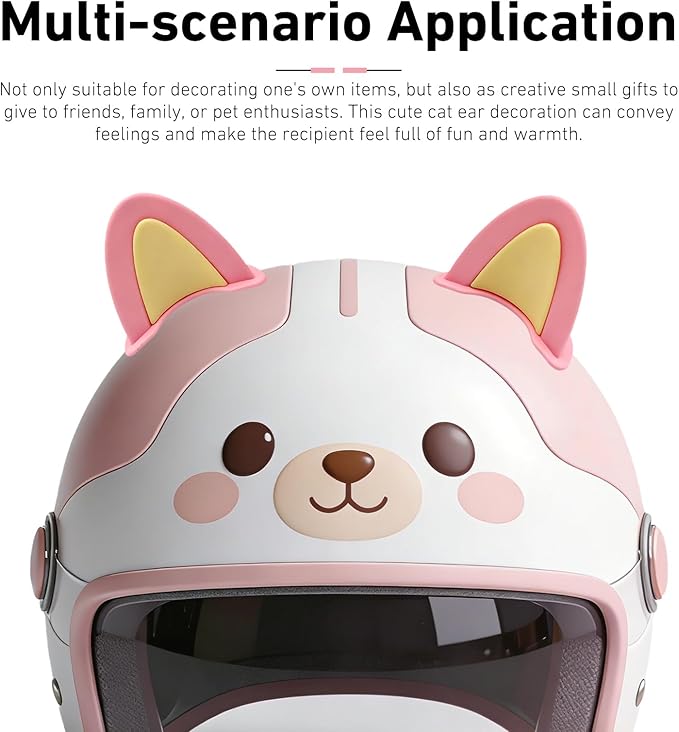 2 PCS Cute Cat Ear Motorcycle Helmet Decoration, Self-Adhesive Wear-Resistant Automotive Helmet Ornament Accessory, Universal for Most Motorcycle Scooter Helmets
