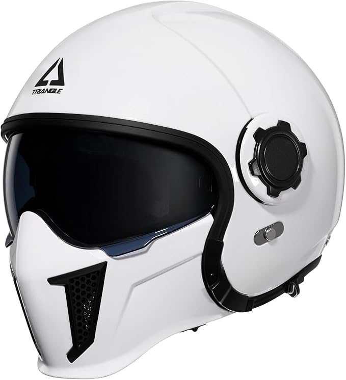 TRIANGLE Full Face Motorcycle Helmets,Off-Road Motocross Helmet for Men & Women,Dual Visor with Internal Tinted Sunshield,Open Face 3/4 Adult Racing Helmet DOT Approved(White,M)