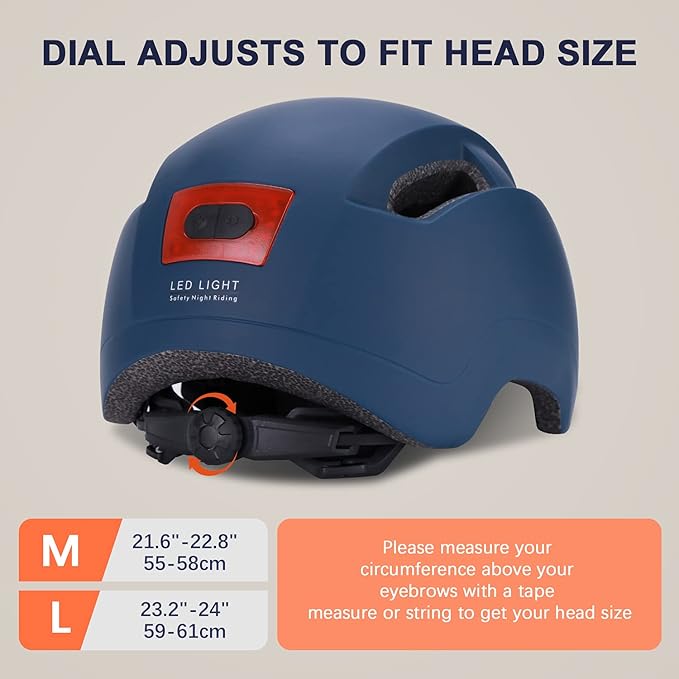 Adult Bike Helmet with Light - Dual Certified for Bicycle Scooter Skateboard Road Cycling Skating Helmet