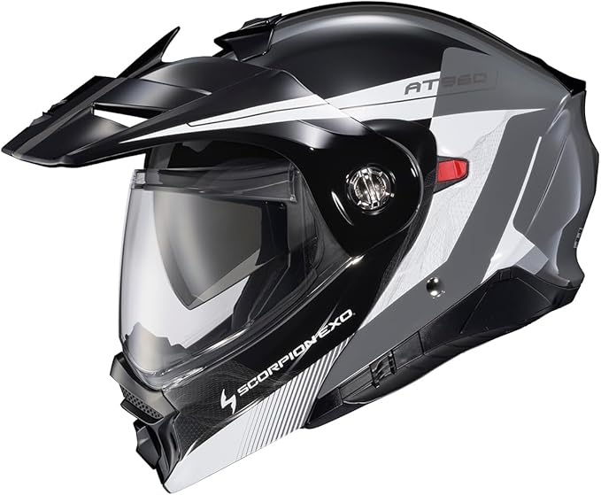 ScorpionEXO AT960 Modular Adventure Street Motorcycle Helmet with Bluetooth Ready Speaker Pockets DOT ECE Approved Topographic 2 (Black/White/Grey - Small)