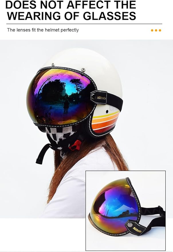 Universal Open Face 3/4 Helmet Visor Lens Bubble Motorcycle Windshield Capacete Lens Vintage Motorbike Helmet Goggles (Sliver)